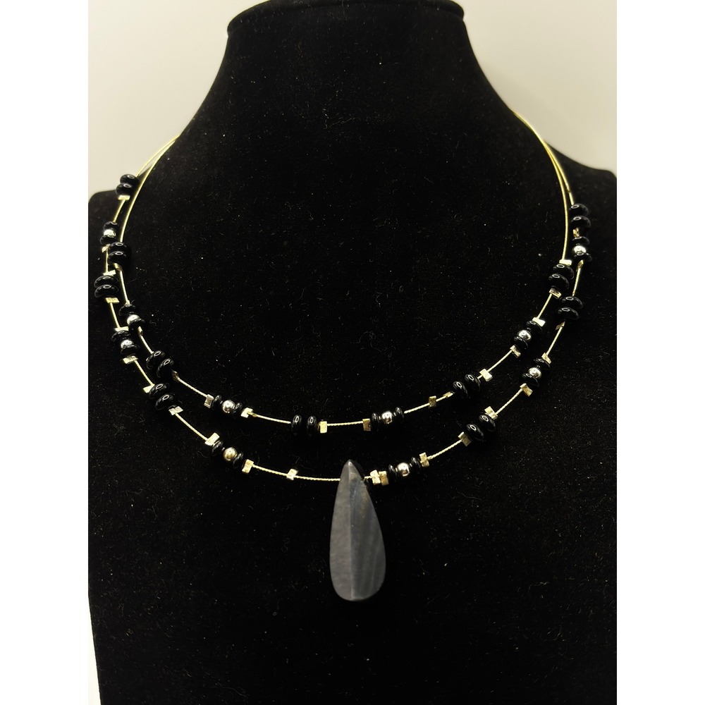 Sonoma Layered Necklace Womens OS Black Gold Silver Tone Beaded Teardrop Pendant